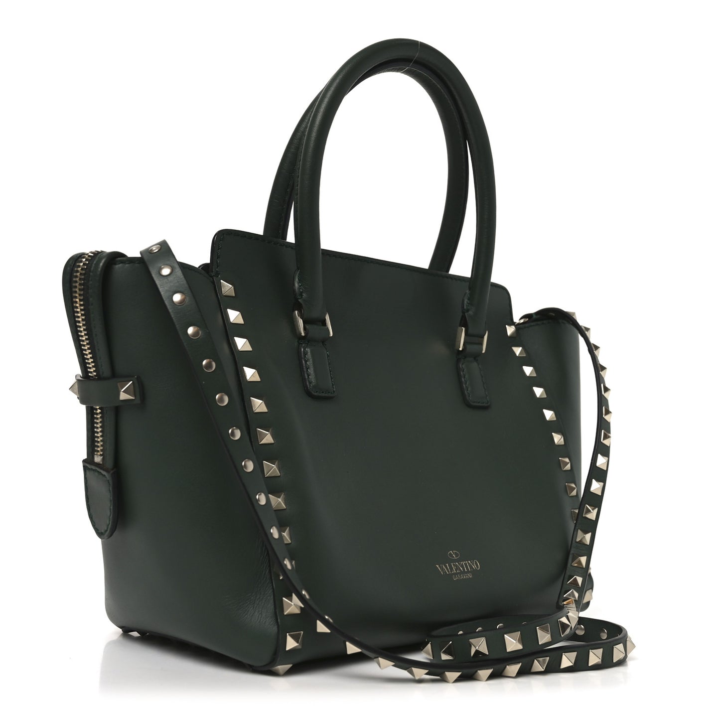 Vitello Small Rockstud Double Handle Tote Smeraldo