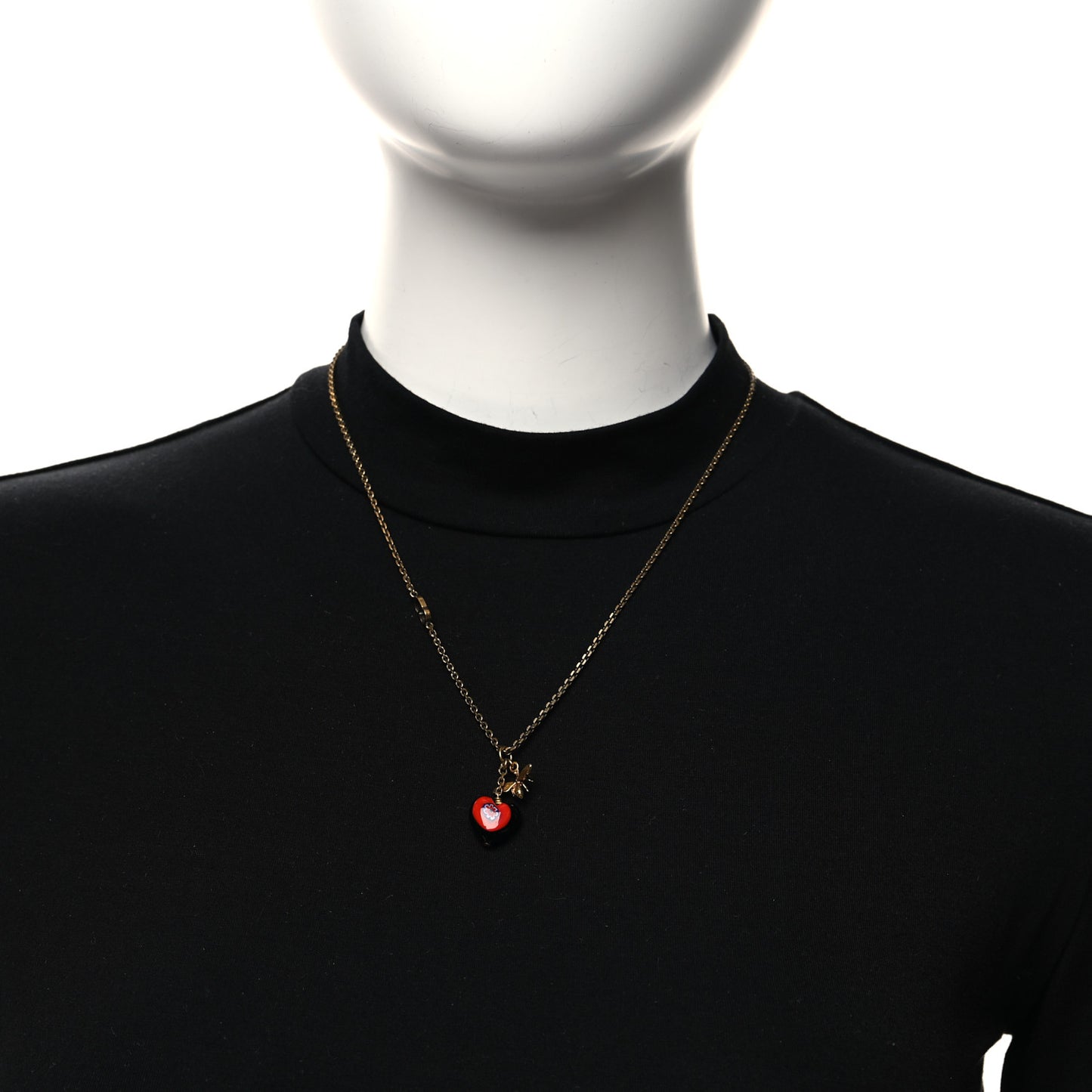 Resin Heart Necklace Aged Gold Black