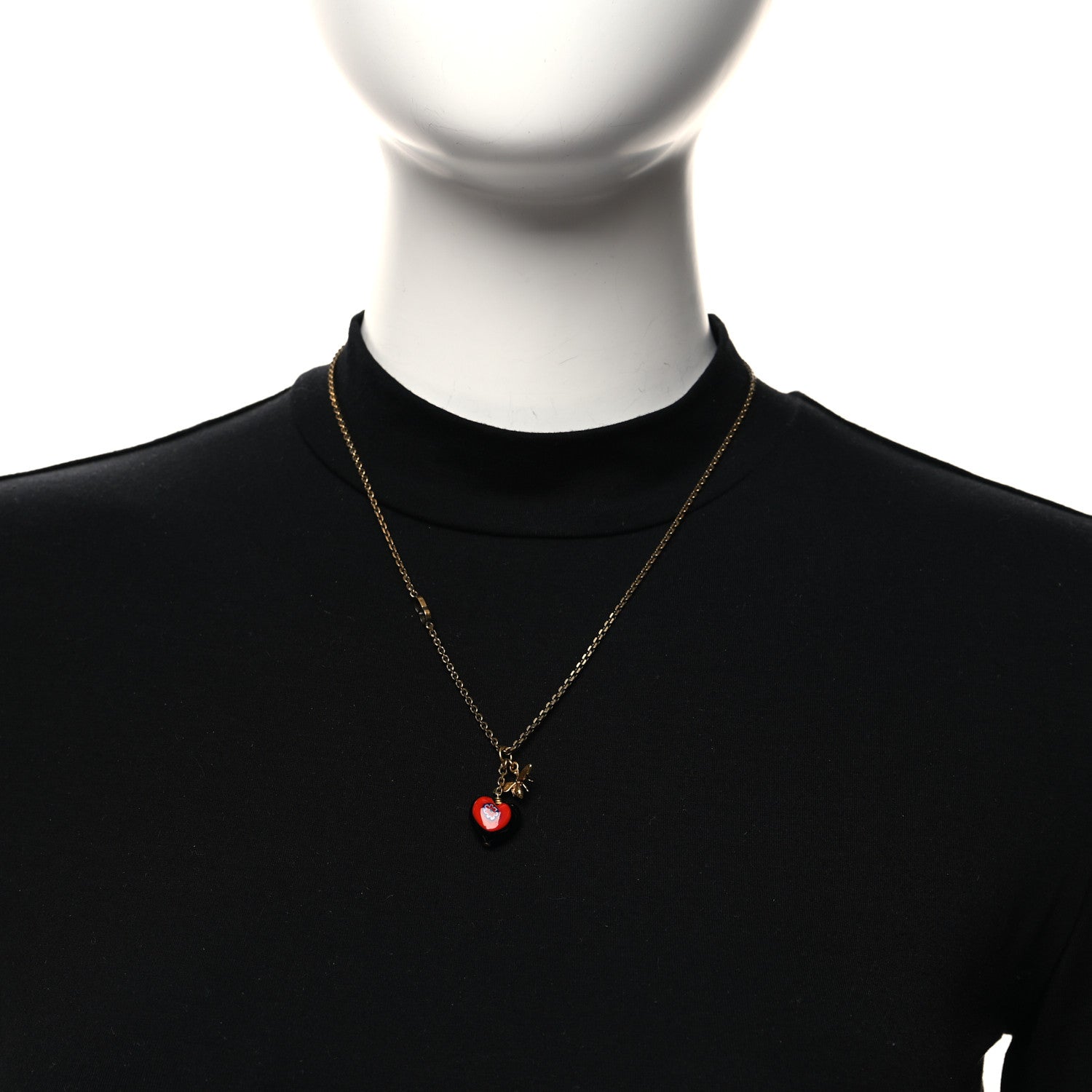 Christian Dior Resin Heart Necklace Aged Gold Black 2 of 4