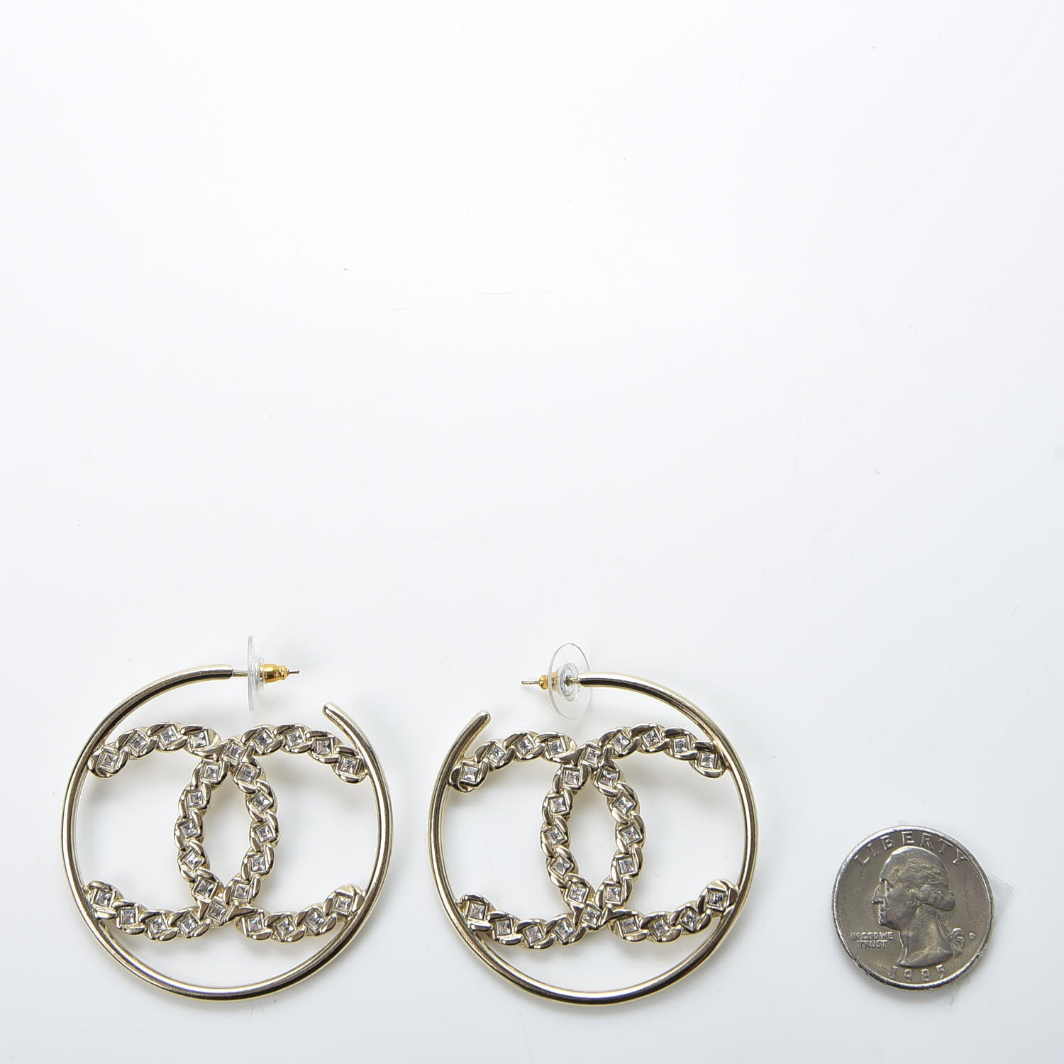 Chanel Crystal High Society CC Hoop Earrings Gold 2 of 5