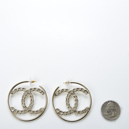 Chanel Crystal High Society CC Hoop Earrings Gold 2 of 5