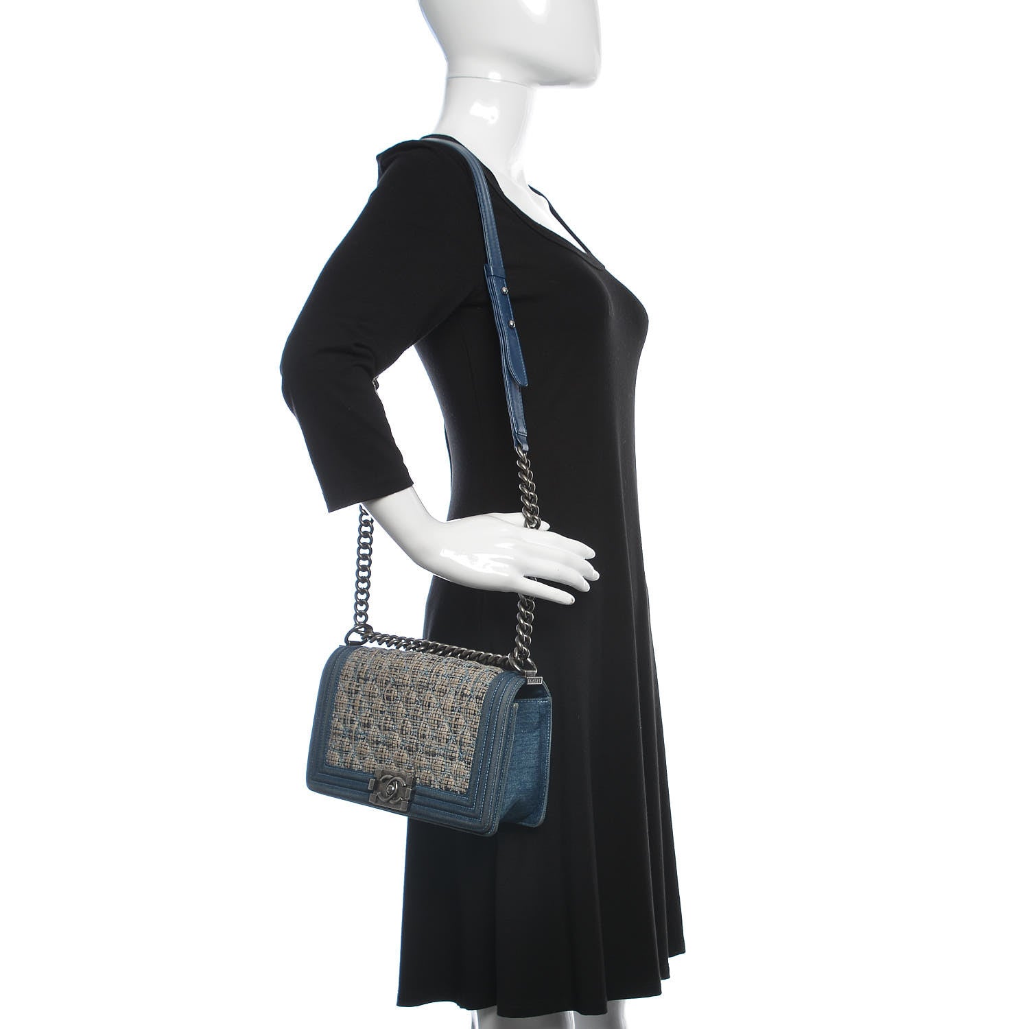 Chanel Tweed Denim Medium Boy Flap Dark Blue 2 of 24