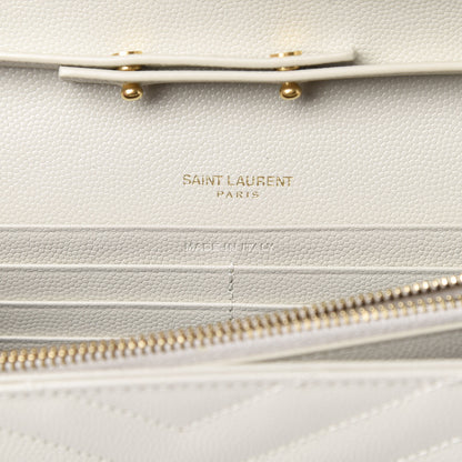 Saint Laurent Grain De Poudre Matelasse Chevron Monogram Chain Wallet Crema Soft 6 of 12