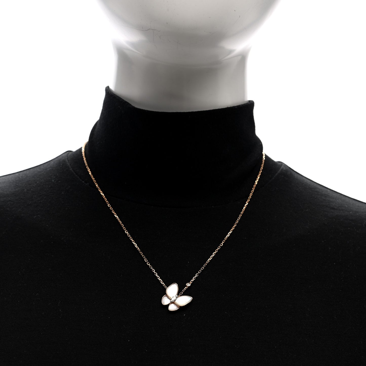18K Rose Gold Diamond Mother of Pearl Two Butterfly Pendant Necklace