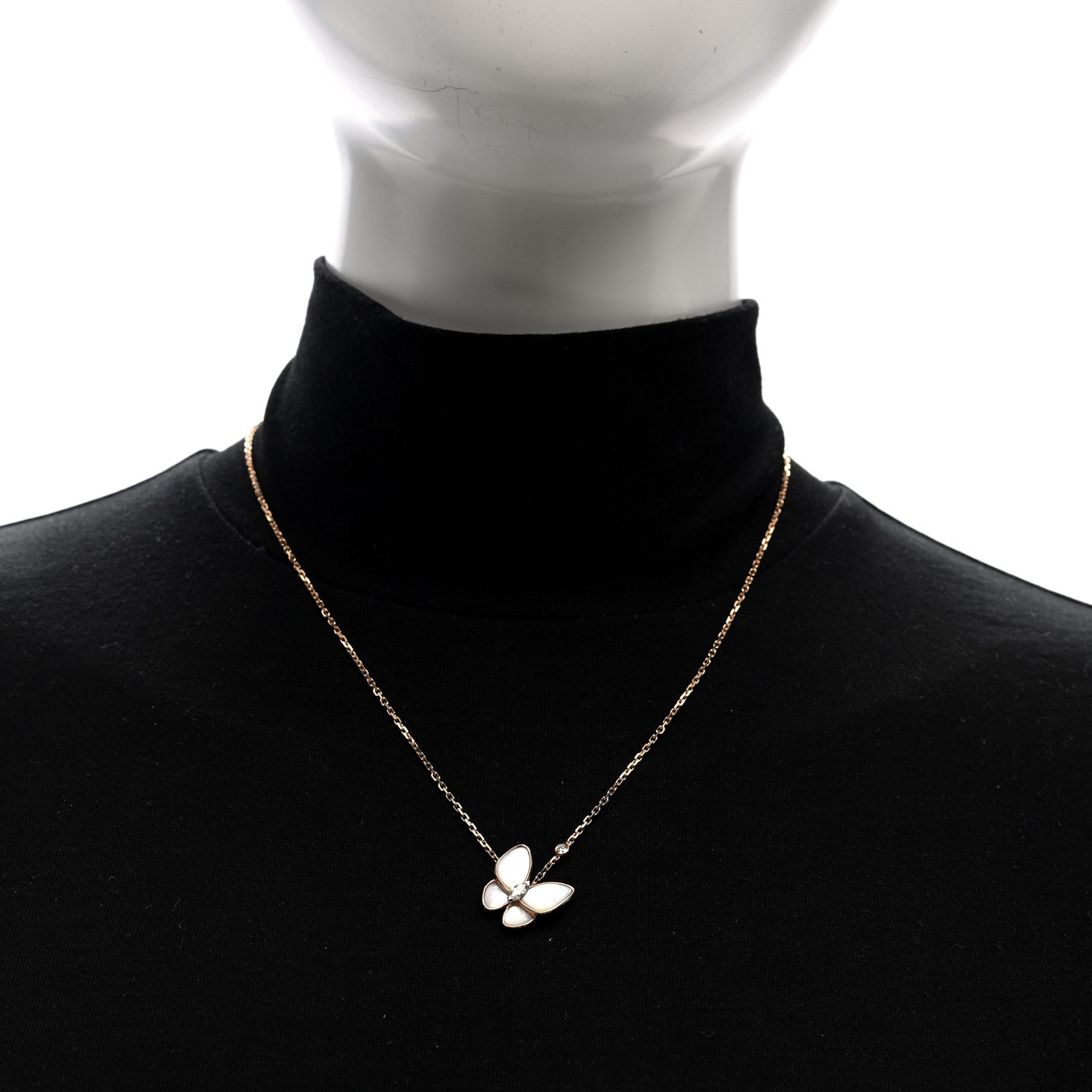 Van Cleef & Arpels 18K Rose Gold Diamond Mother of Pearl Two Butterfly Pendant Necklace 2 of 5