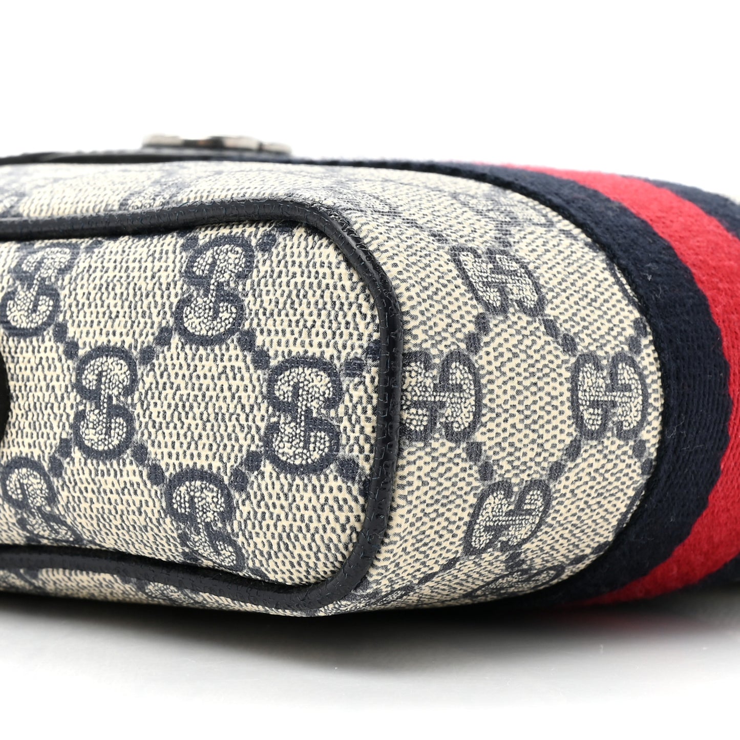 GG Supreme Monogram Textured Calfskin Web Mini Ophidia Messenger Beige Blue