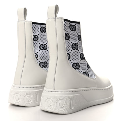 Gucci Dali Soft Calfskin Technical Jersey Knit GG Monogram Ankle Boots 35 White Great White Black 4 of 9