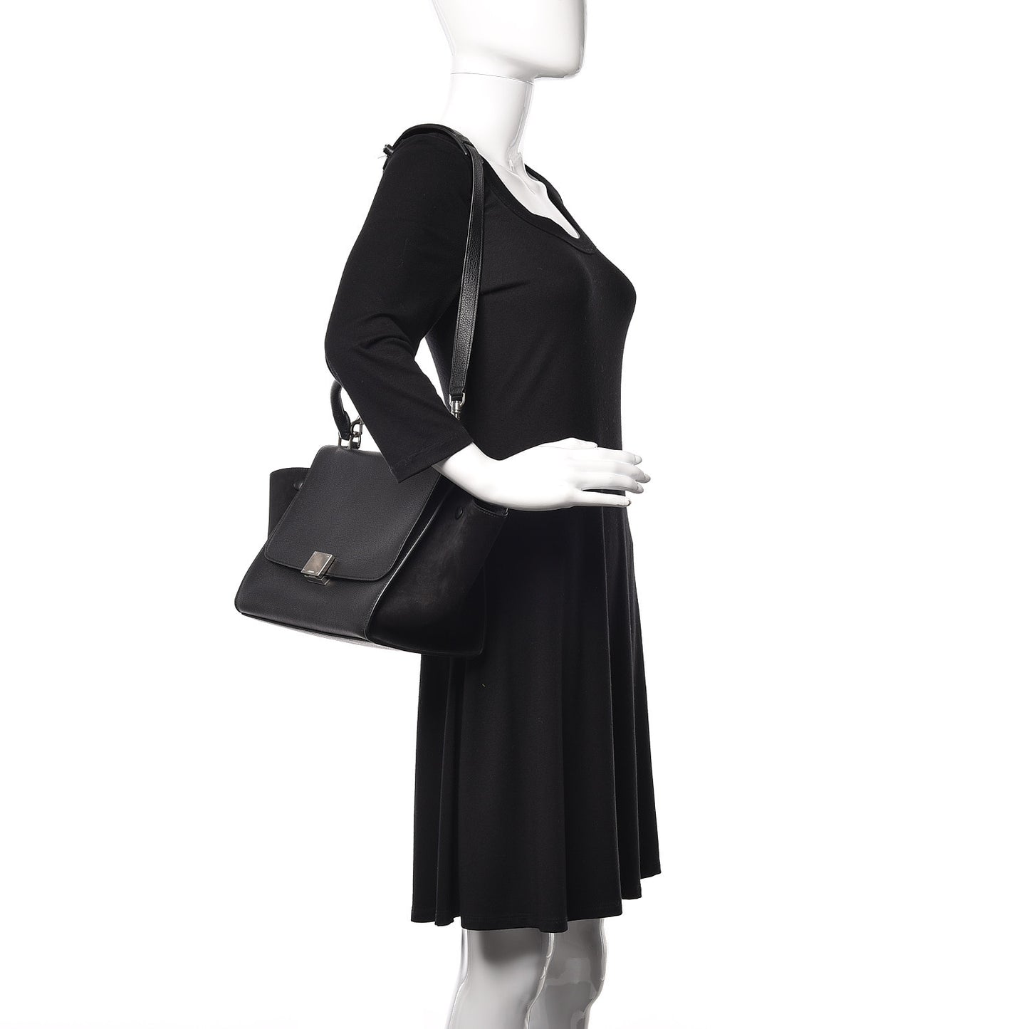 Drummed Calfskin Suede Small Trapeze Black