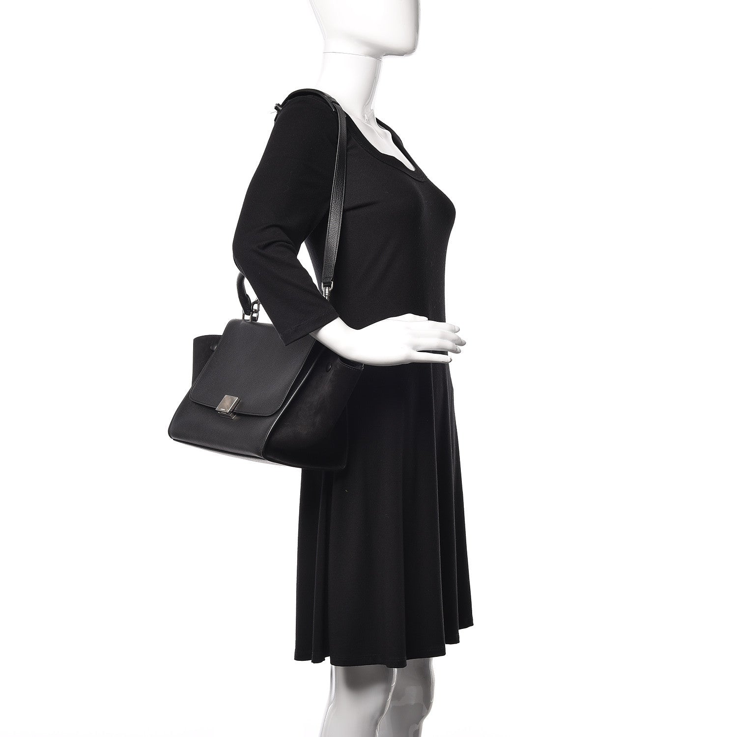 Celine Drummed Calfskin Suede Small Trapeze Black 3 of 9
