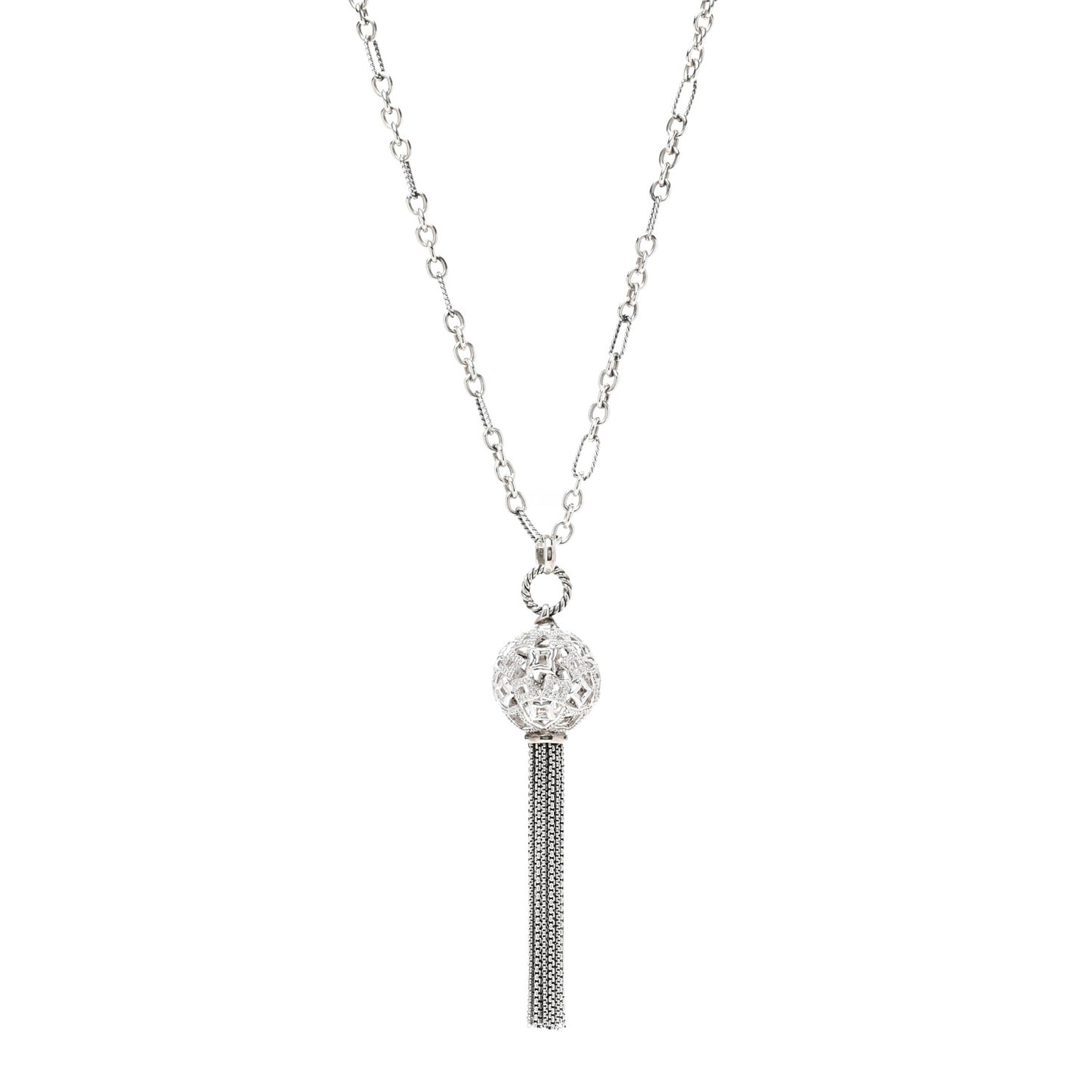 Sterling Silver Diamond Tapestry Tassel Necklace