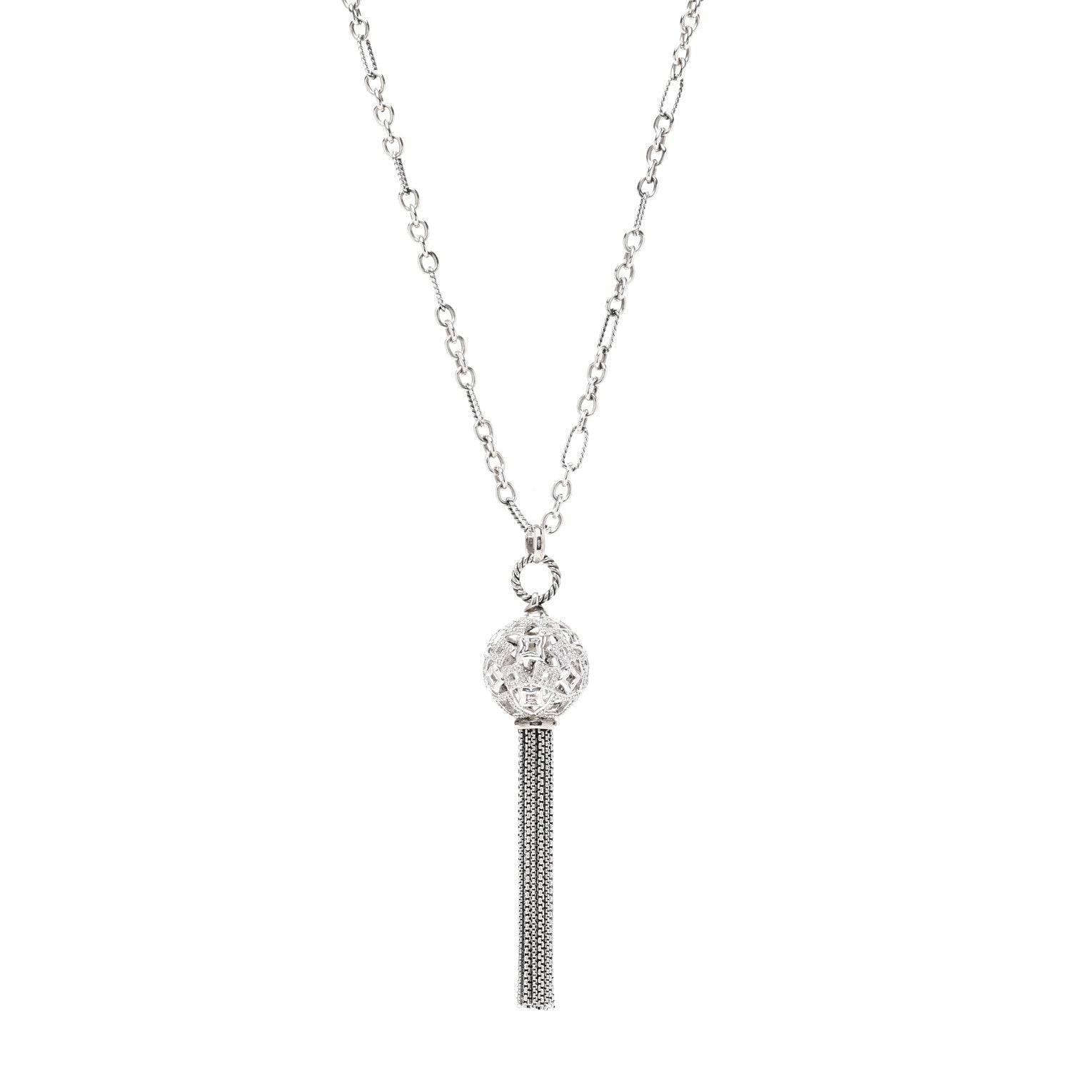 David Yurman Sterling Silver Diamond Tapestry Tassel Necklace 1 of 4