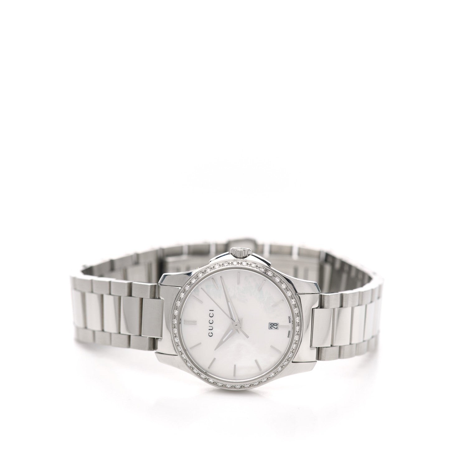Gucci Stainless Steel Diamond Bezel Mother of Pearl 27mm G-Timeless Quartz Watch 3 of 8
