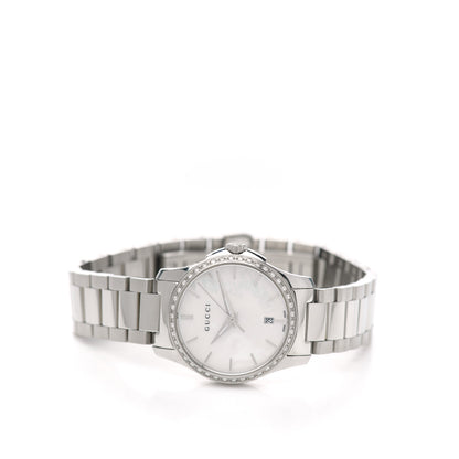 Gucci Stainless Steel Diamond Bezel Mother of Pearl 27mm G-Timeless Quartz Watch 3 of 8
