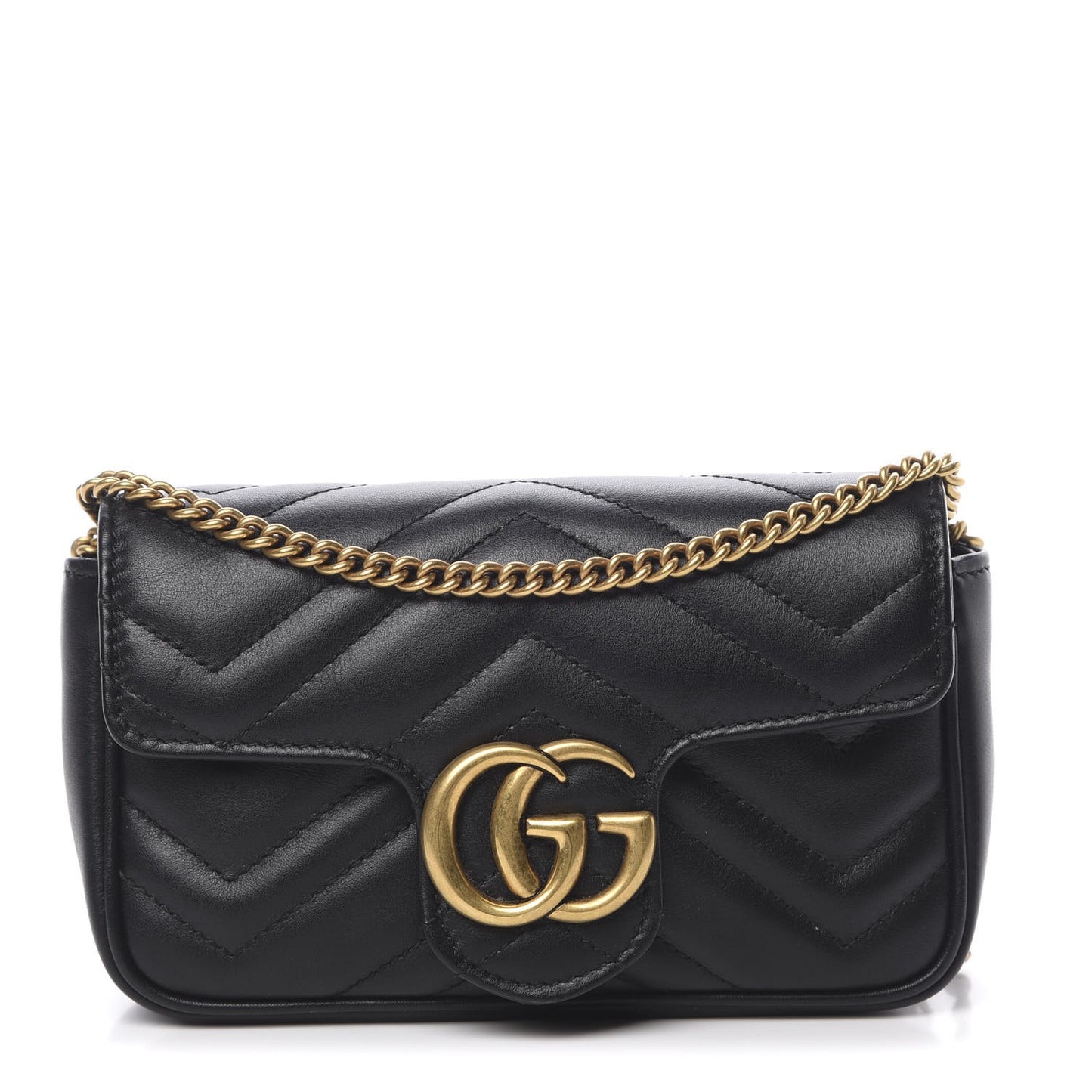 Calfskin Matelasse Super Mini GG Marmont Shoulder Bag Black