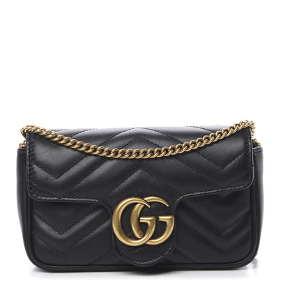 Gucci Calfskin Matelasse Super Mini GG Marmont Shoulder Bag Black 1 of 10