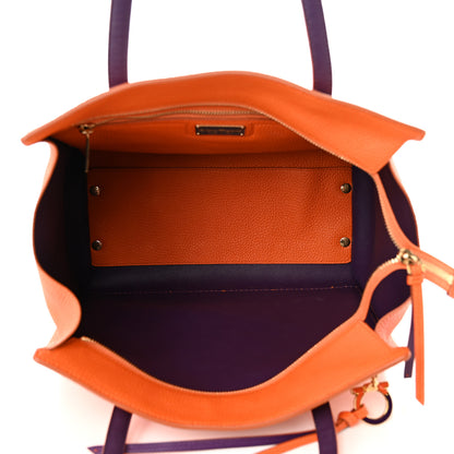 Salvatore Ferragamo Hammered Calfskin Double Handle Medium Amy Tote Orange Purple 5 of 13