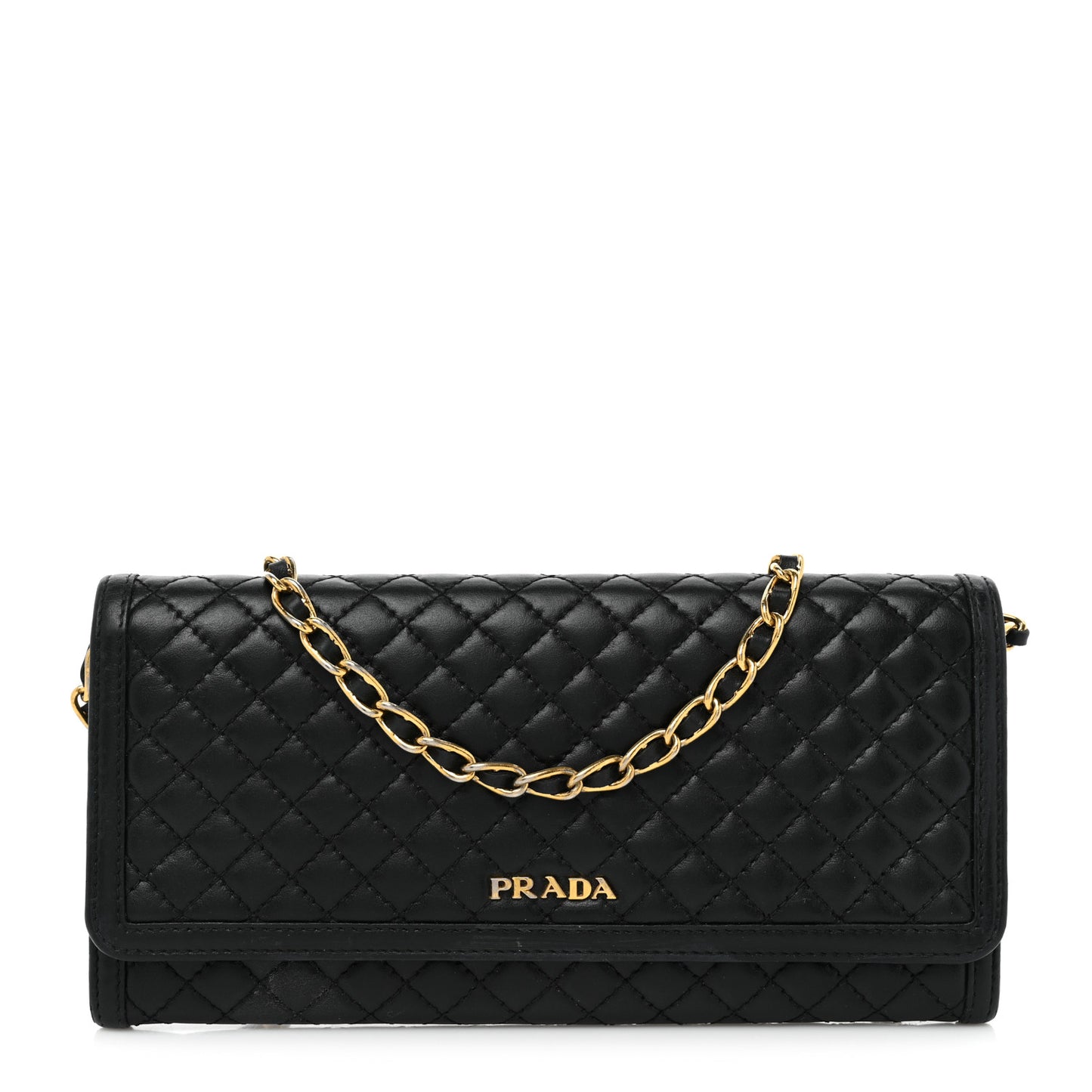 Soft Calfskin Quilted Chain Wallet Black