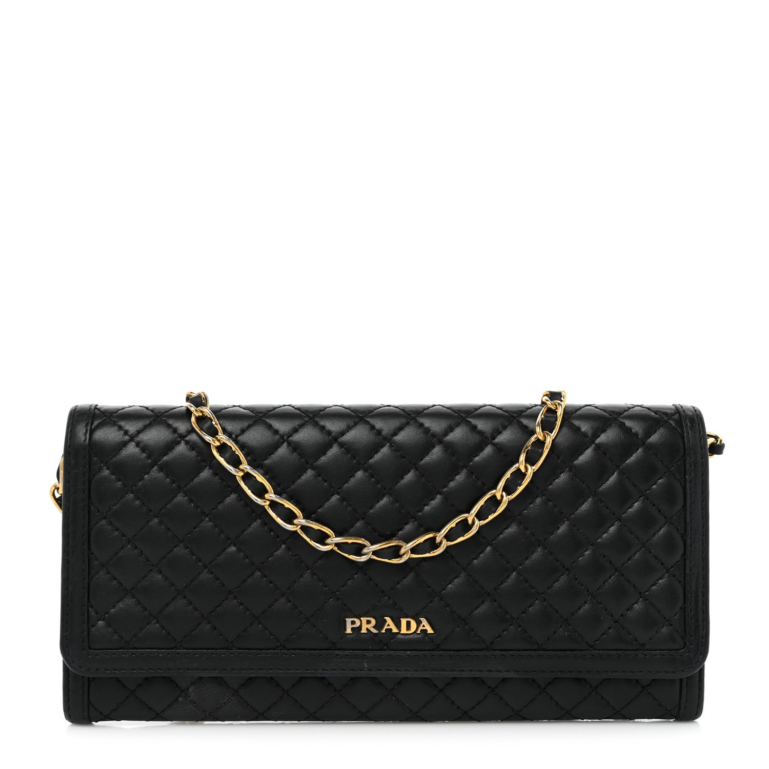 Prada Soft Calfskin Quilted Chain Wallet Black 1 of 17