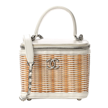 Chanel Calfskin Raffia Small Vanity Case Bag White Beige 1 of 15
