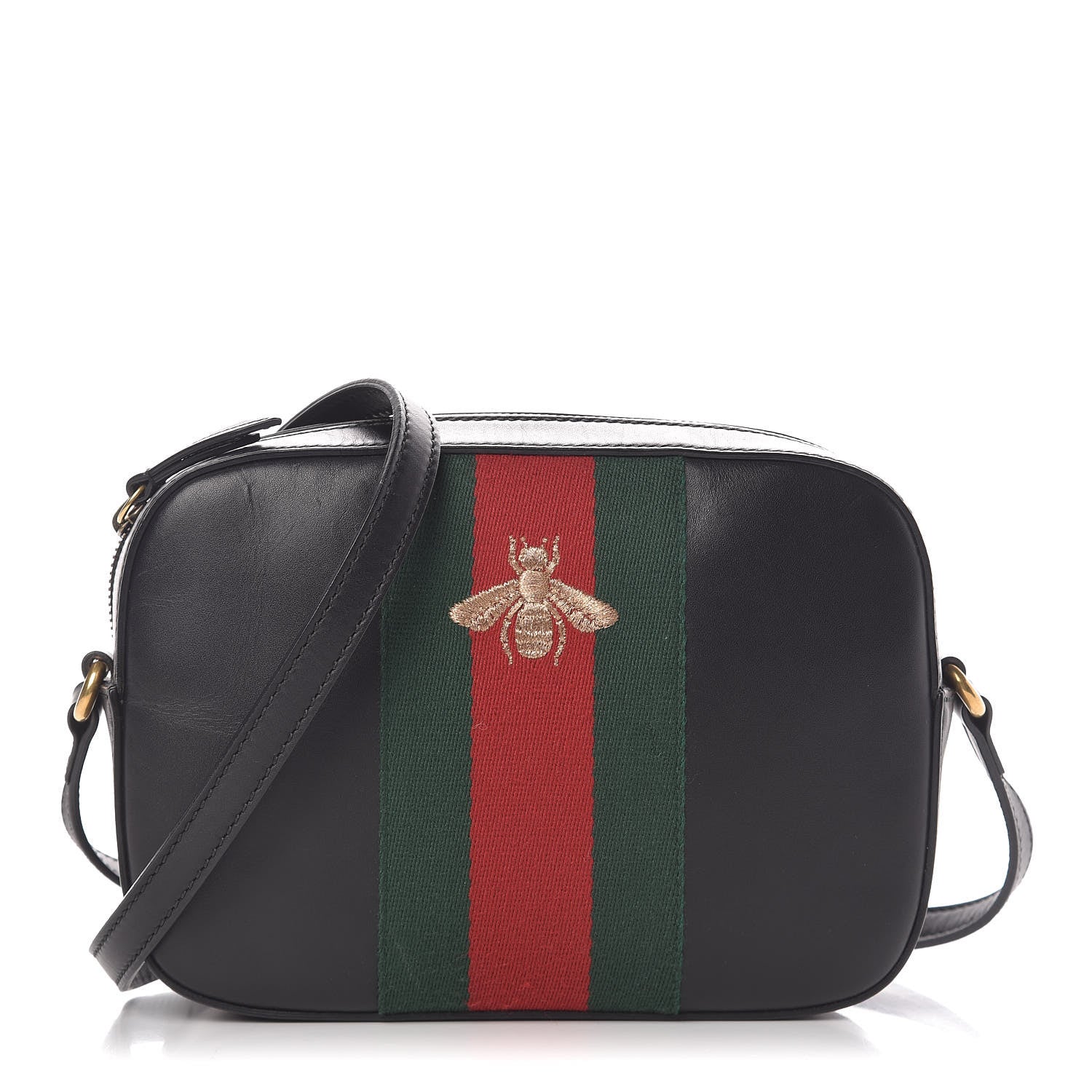 Gucci Calfskin Web Small Webby Bee Shoulder Bag Black 1 of 10