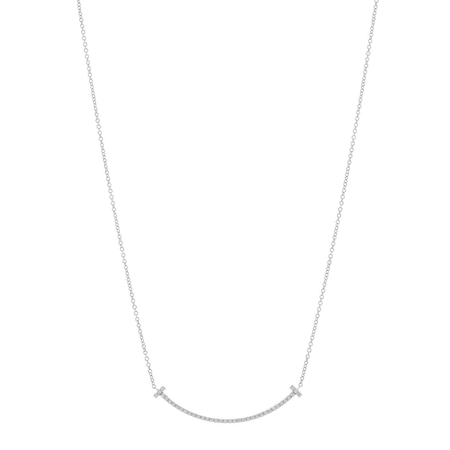 Tiffany 18K White Gold Diamond Small T Smile Pendant Necklace 1 of 5