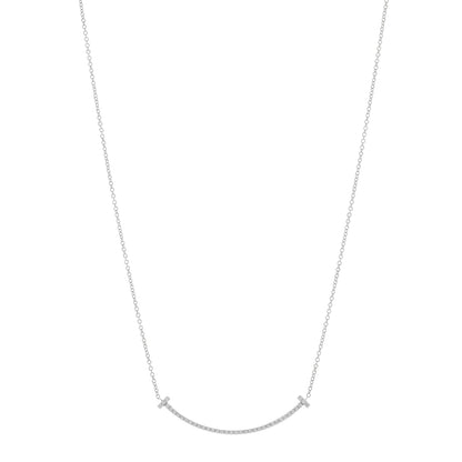 Tiffany 18K White Gold Diamond Small T Smile Pendant Necklace 1 of 5
