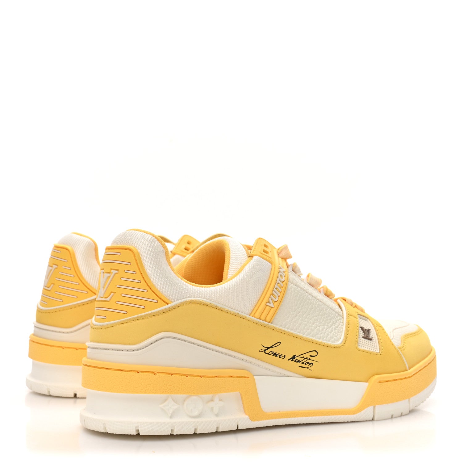 Louis Vuitton Nubuck Grained Calfskin Womens LV Trainer Sneakers 37 Yellow 6 of 10