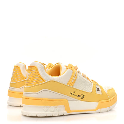 Louis Vuitton Nubuck Grained Calfskin Womens LV Trainer Sneakers 37 Yellow 6 of 10