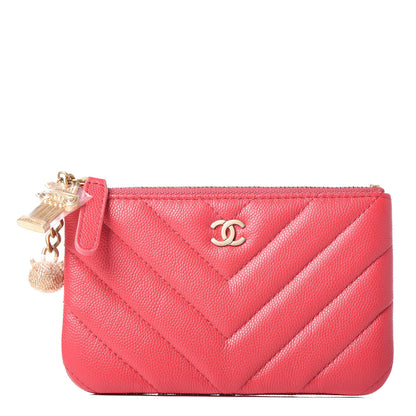 Chanel Caviar Chevron Quilted Small Ancient Greek Charms Cosmetic Case Red 1 of 8