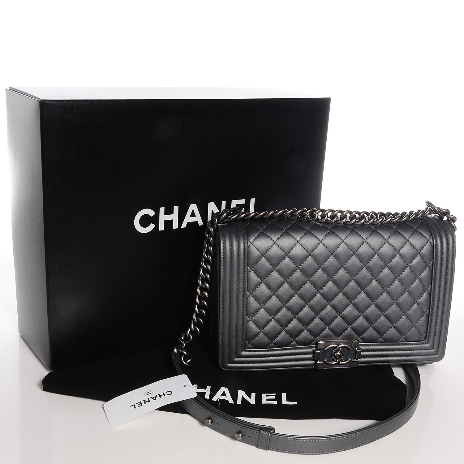 Chanel Metallic Calfskin Quilted Medium Boy Flap Dark Silver 5 of 9