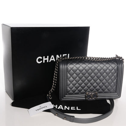 Chanel Metallic Calfskin Quilted Medium Boy Flap Dark Silver 5 of 9