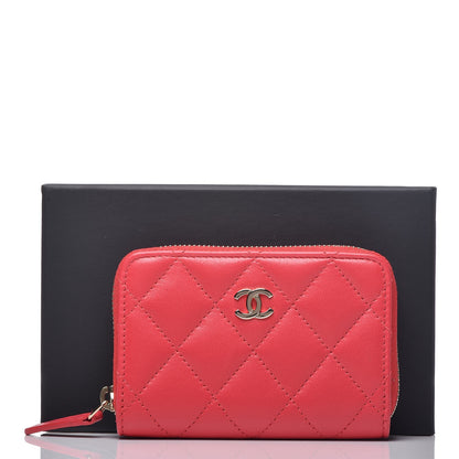 Chanel Lambskin Quilted Zip Around Coin Purse Wallet Light Red 16 of 16
