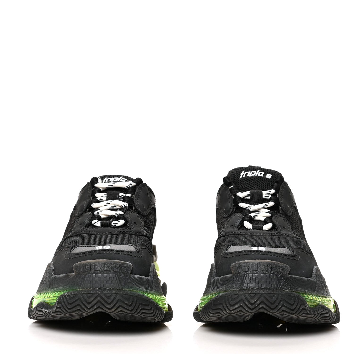 Balenciaga Fabric Mesh Clear Sole Womens Triple S Sneakers 38 Black Yellow Fluo 2 of 7
