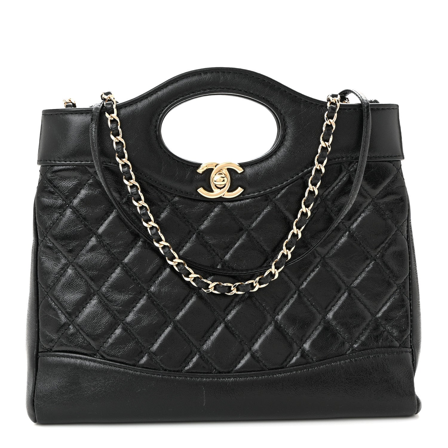 Chanel Shiny Crumpled Calfskin Quilted Mini 31 Shopping Bag Black 1 of 11