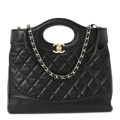 Chanel Shiny Crumpled Calfskin Quilted Mini 31 Shopping Bag Black 1 of 11