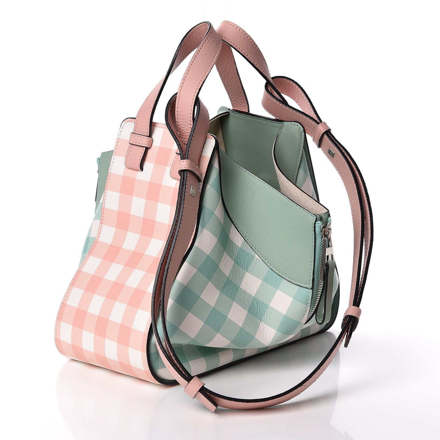 Calfskin Gingham Small Hammock Shoulder Bag Pink Green