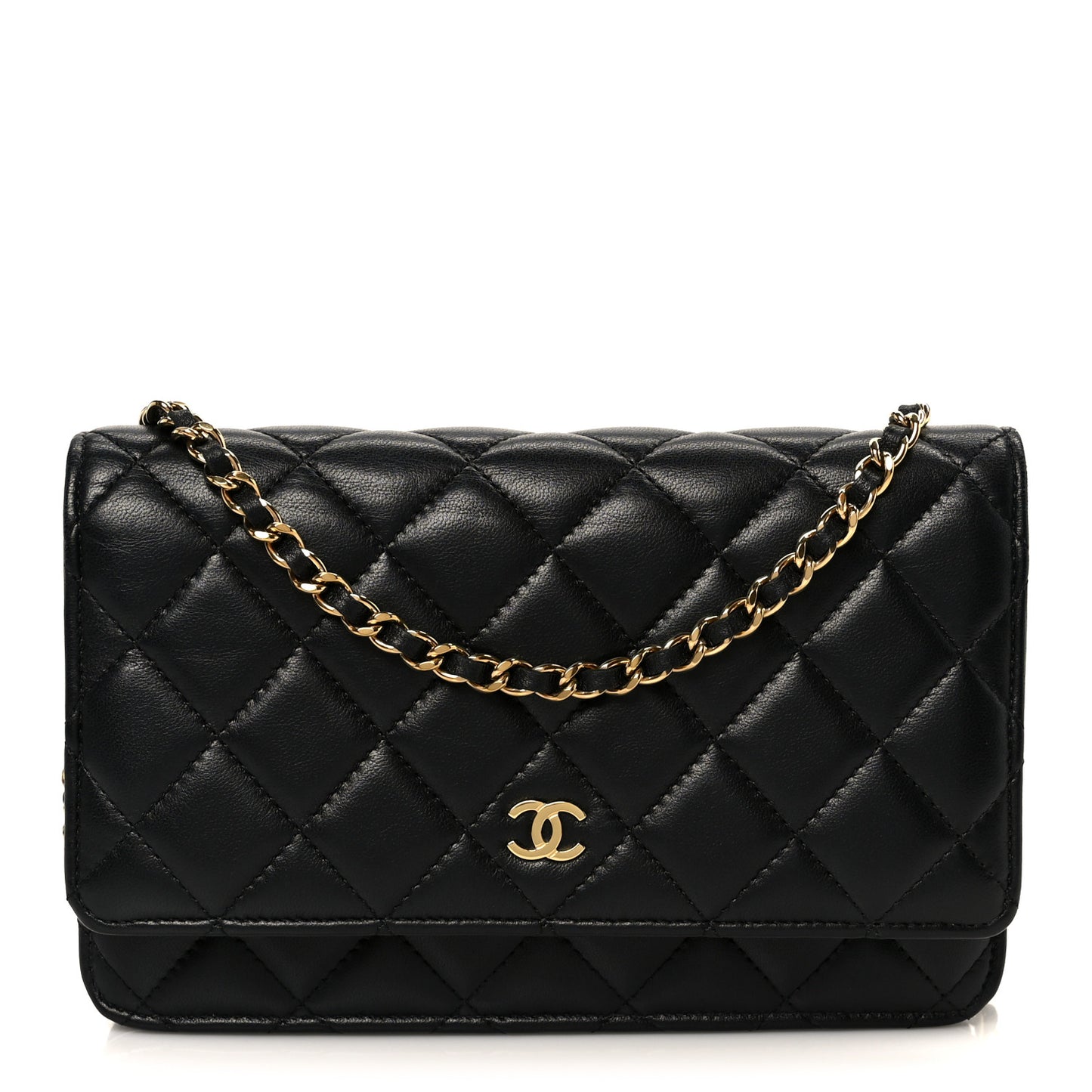 Lambskin Quilted Wallet On Chain WOC Black