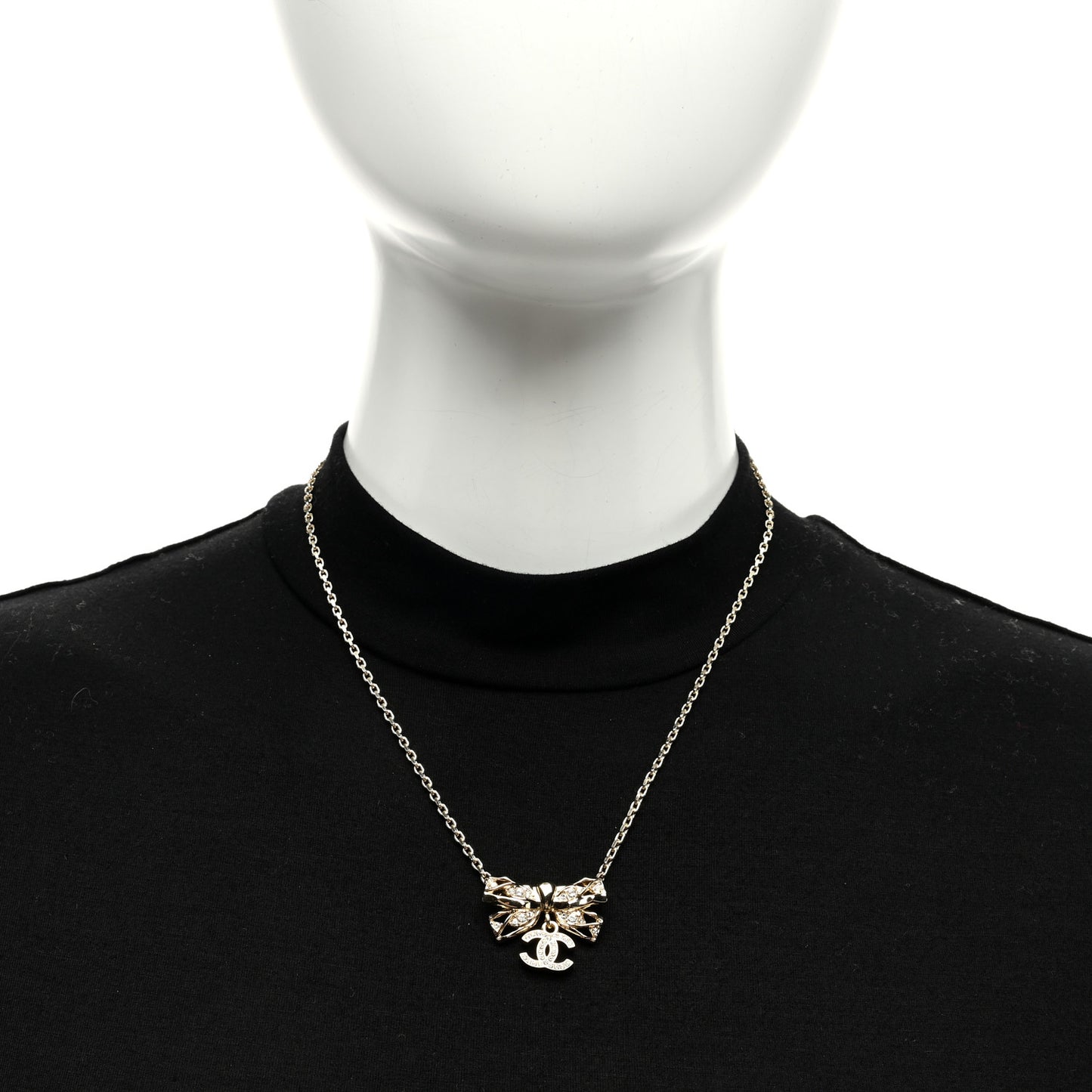 Crystal CC Bow Necklace Gold