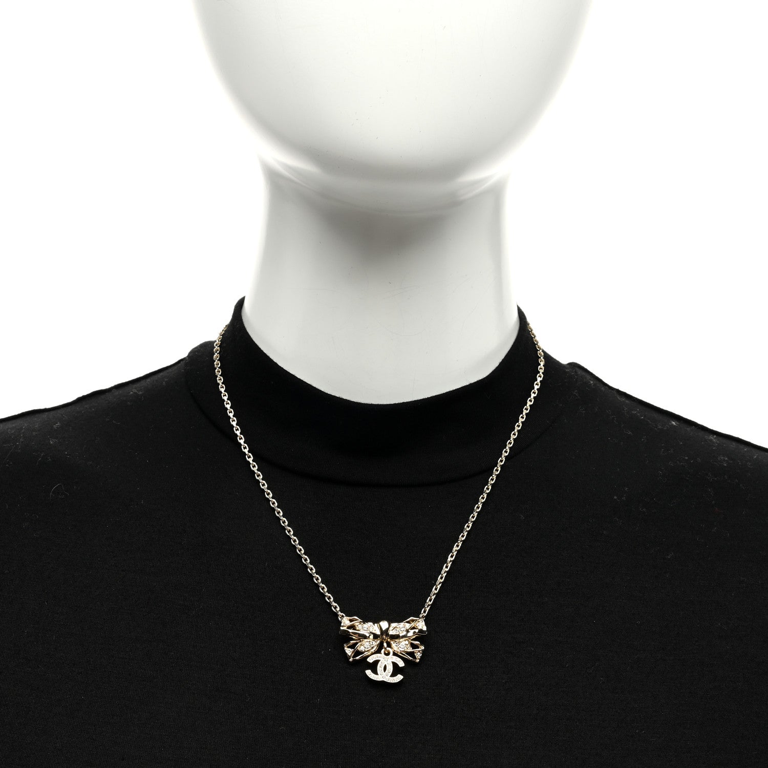 Chanel Crystal CC Bow Necklace Gold 2 of 4