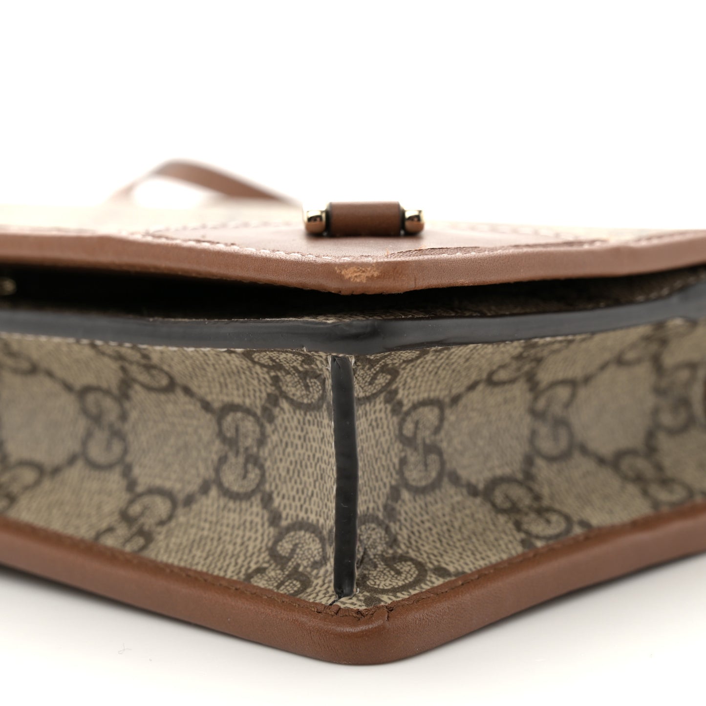 GG Supreme Monogram Textured Calfskin Emblem Super Mini Shoulder Bag Beige Dark Brown