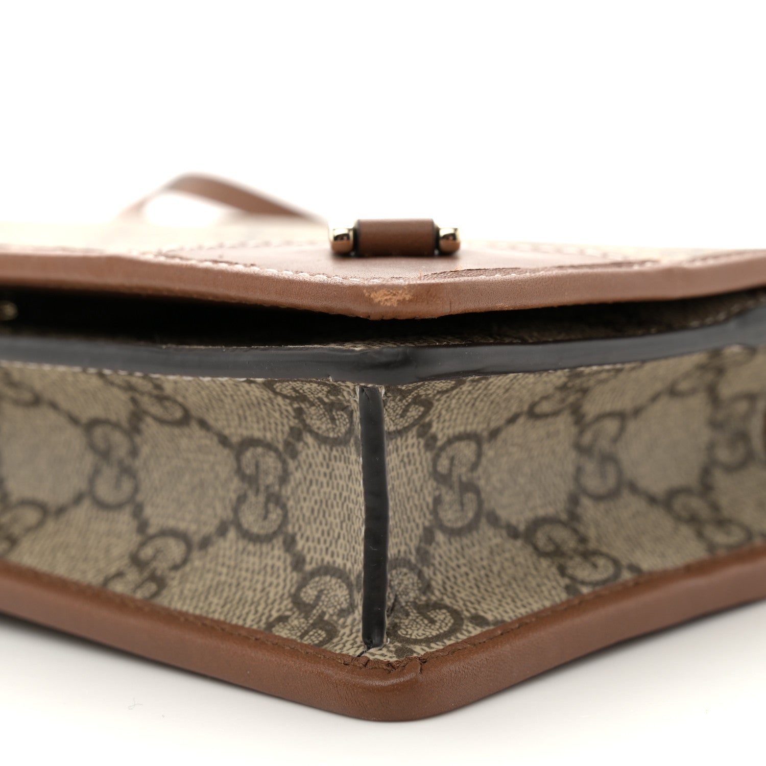 Gucci GG Supreme Monogram Textured Calfskin Emblem Super Mini Shoulder Bag Beige Dark Brown 10 of 13