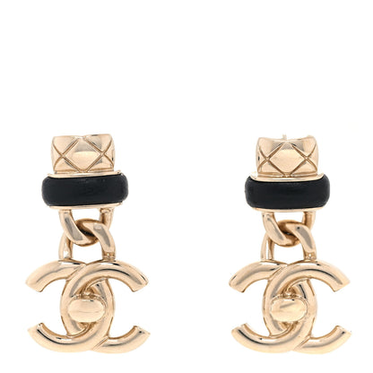 Chanel Lambskin CC Turnlock Drop Earrings Gold Black 1 of 5