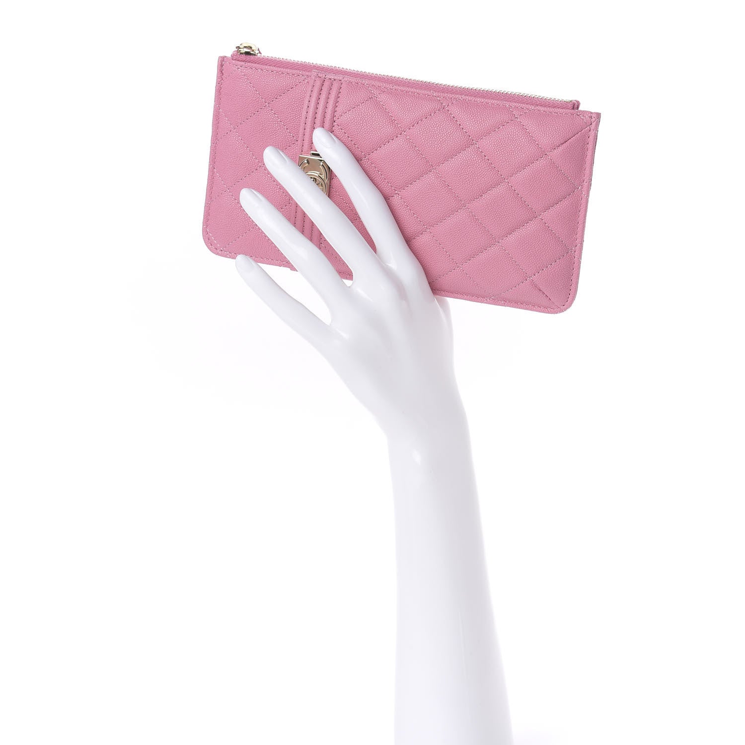 Chanel Caviar Quilted Boy Flat Wallet Pouch Pink 2 of 10