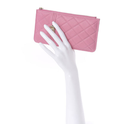 Chanel Caviar Quilted Boy Flat Wallet Pouch Pink 2 of 10