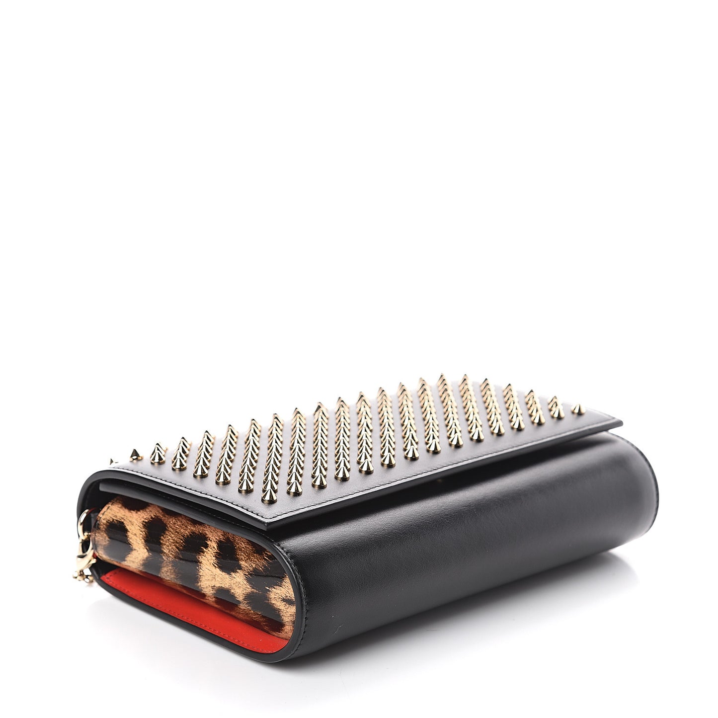 Calfskin Patent Leopard Spikes Paloma Clutch Black