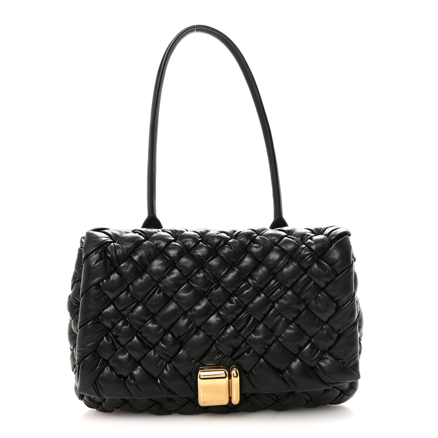 Calfskin Intreccio Rumple Desiree Shoulder Bag Black