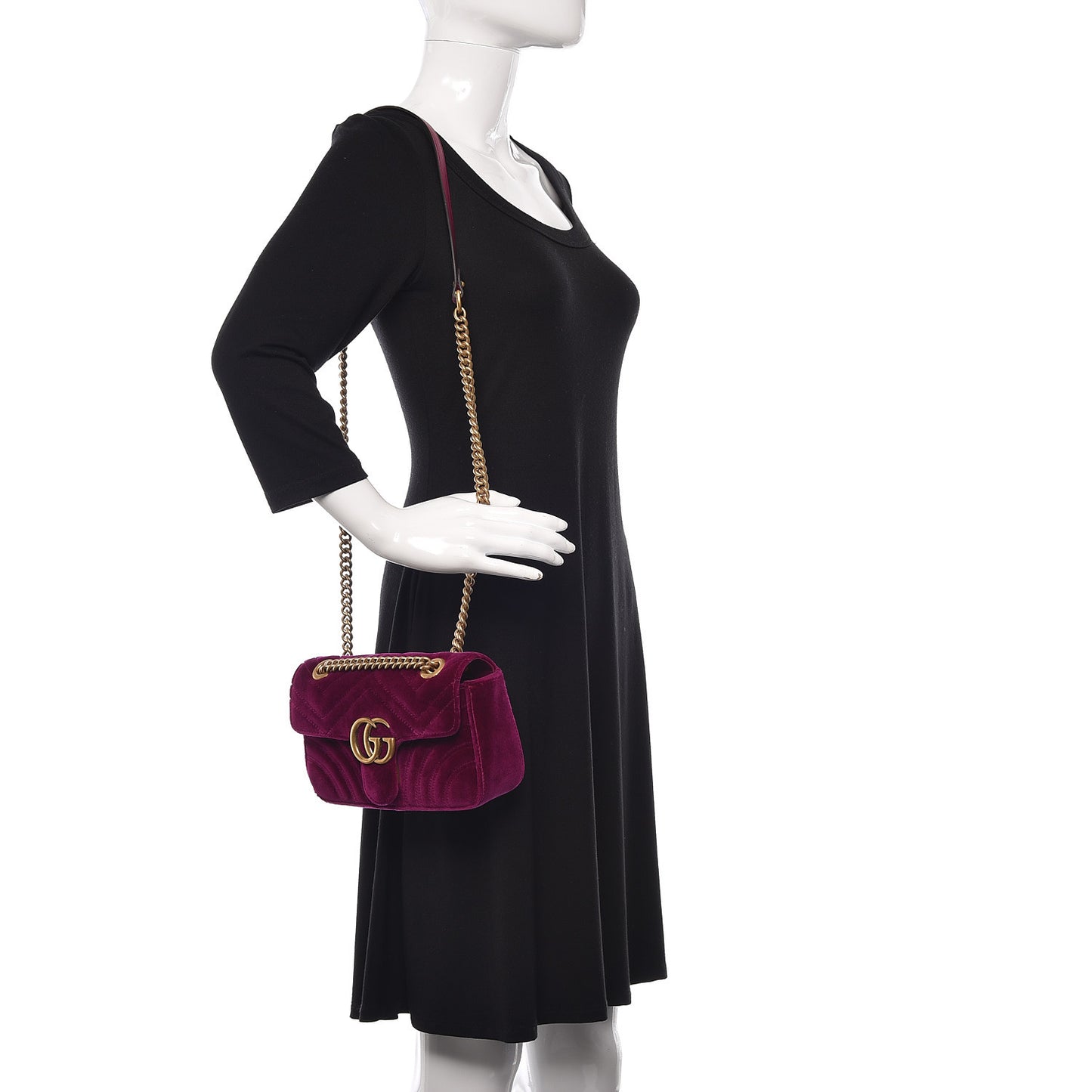 Velvet Matelasse Mini GG Marmont Shoulder Bag Fuchsia Violet Cyclamen
