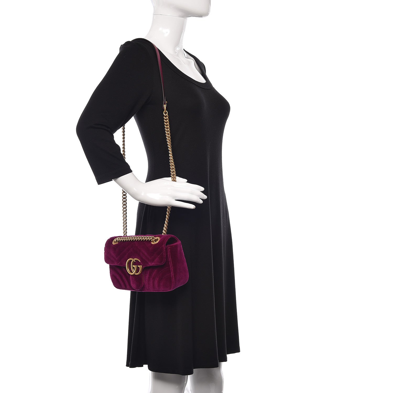 Gucci Velvet Matelasse Mini GG Marmont Shoulder Bag Fuchsia Violet Cyclamen 3 of 11