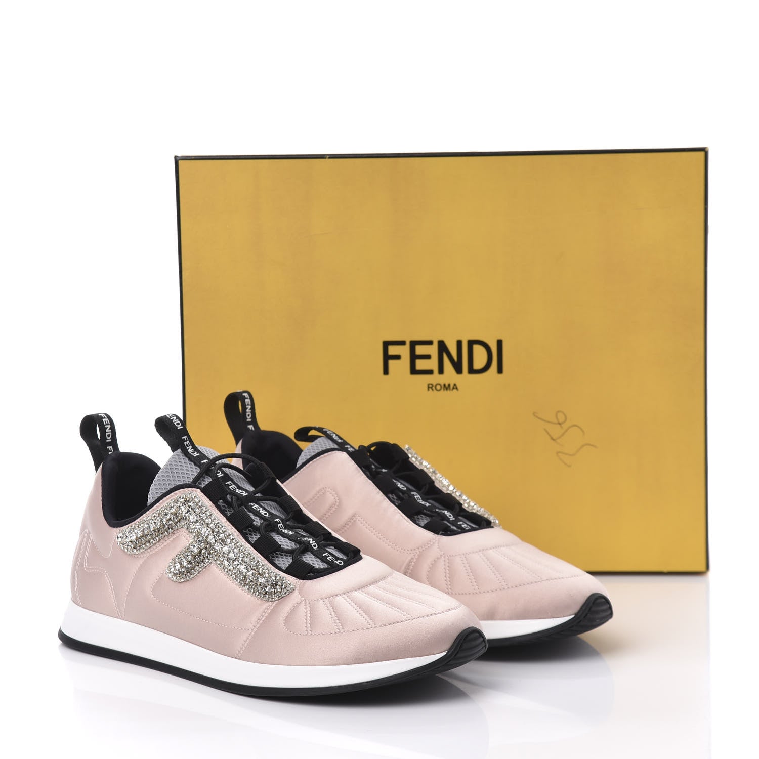 Fendi Stretch Satin Crystal Embellished FFreedom Sneakers 37 Rosa 9 of 9