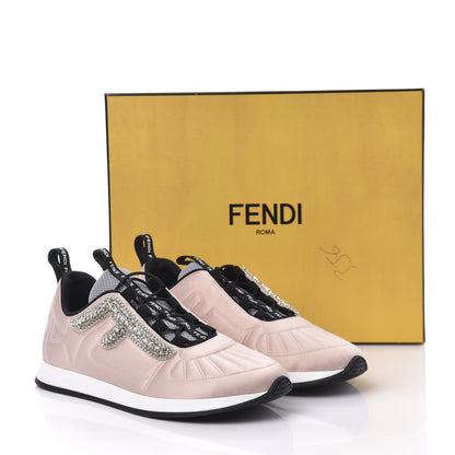 Fendi Stretch Satin Crystal Embellished FFreedom Sneakers 37 Rosa 9 of 9
